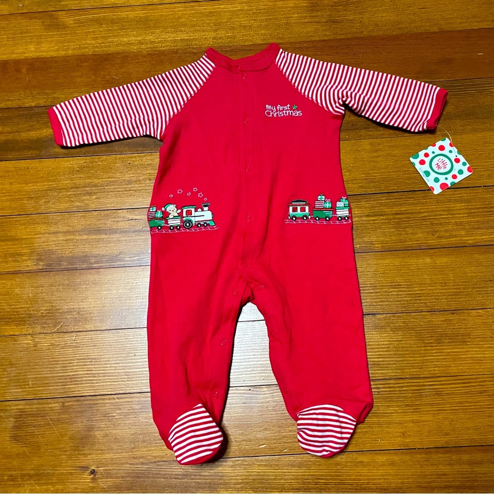 NWT Little Me Red 'My First Christmas' Footed One-Piece Sleeper Size 6 Months